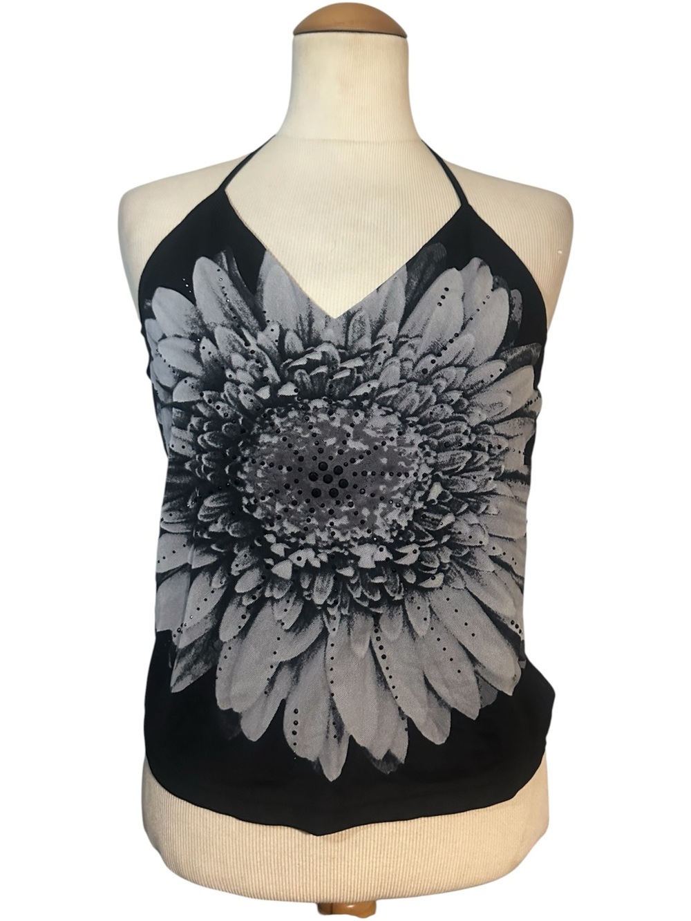 Express Halter Floral Crop Top Black Size L